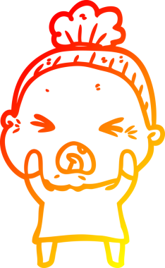 Bir insan tarafından çizilmiş kızgın yaşlı bir kadının sıcak çizgi çizimi.