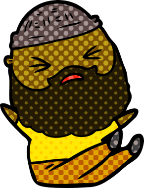 Bir insan tarafından çizilmiş sakallı bir çizgi film adamı.