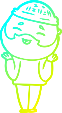 Bir insan tarafından çizilmiş, mutlu, sakallı, çizgi film karakteri.