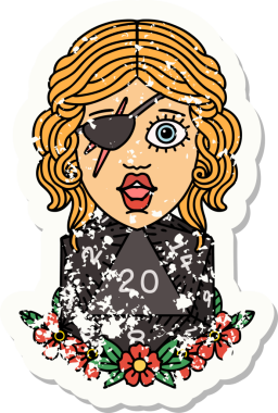 Bir insan tarafından çizilmiş doğal yirmi zarlı bir dolandırıcının grunge etiketi.