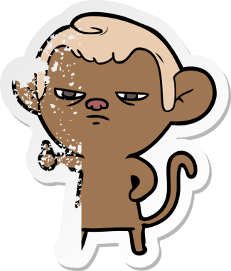 Bir insan tarafından çizilmiş kızgın bir maymunun sıkıntılı çıkartması.