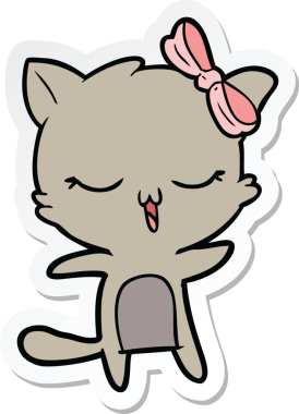 Bir insan tarafından çizilmiş kafasında fiyonk olan çizgi film kedisinin çıkartması.