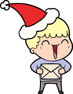 Bir insan tarafından çizilmiş Noel Baba şapkası giyen mutlu bir adamın el çizimi.