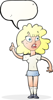 Bir insan tarafından çizilen konuşma baloncuğuyla nokta koyan çizgi film kadını.