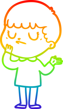 Gökkuşağı gradyan çizgi çizimi bir insan tarafından çizilmiş huysuz bir çocuk