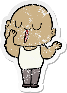 Bir insan tarafından çizilen mutlu, kel bir adamın sıkıntılı çıkartması.