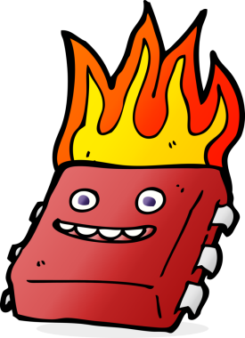 bir insan tarafından çizilmiş kırmızı ateşli bilgisayar çipi.