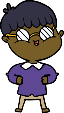 Bir insan tarafından çizilmiş gözlük takan çizgi film çocuğu.