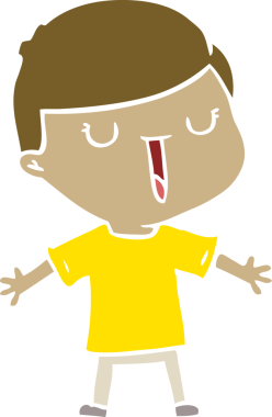 Bir insan tarafından çizilmiş düz renkli çizgi film mutlu çocuk.