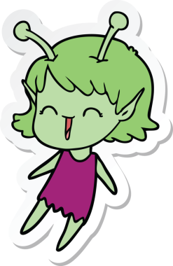 Bir insan tarafından çizilmiş uzaylı bir kızın çıkartması.