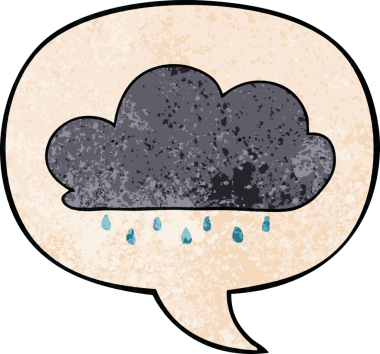bir insan tarafından çizilmiş eski dokuda konuşma baloncuğu olan karikatür yağmur bulutu