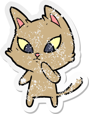 Bir insan tarafından çizilmiş kafası karışmış bir çizgi film kedisinin sıkıntılı çıkartması.