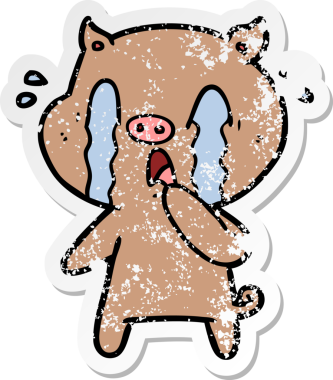 Bir insan tarafından çizilmiş ağlayan domuz çizgi filminin hüzünlü çıkartması.