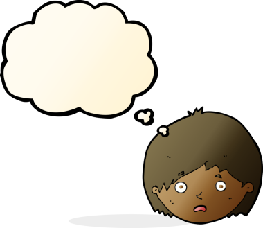 Bir insan tarafından çizilmiş düşünce baloncuğu olan mutsuz bir çocuk.