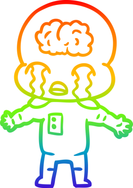 Gökkuşağı gradyan çizgi çizimi bir insan tarafından çizilmiş büyük beyin uzaylısının ağlaması