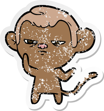 Bir insan tarafından çizilmiş karikatür maymununun sıkıntılı çıkartması