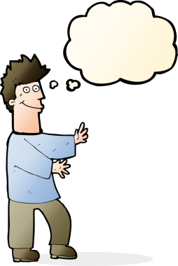 Bir insan tarafından çizilmiş düşünce balonlu mutlu adam çizgi filmi.