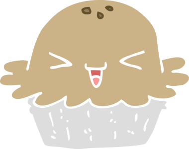 Bir insan tarafından çizilmiş şirin düz renkli çizgi film pastası.