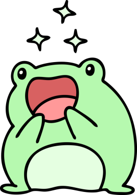 Mutlu ve bir insan tarafından çizilmiş şirin bir kurbağanın karikatürü.