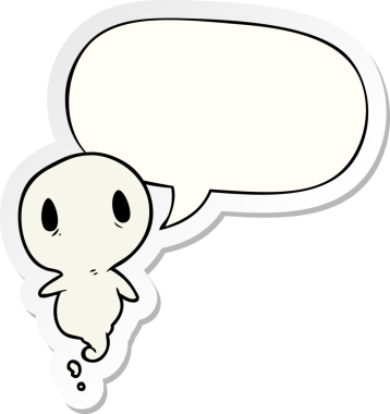 Bir insan tarafından çizilmiş baloncuk çıkartmalı şirin bir çizgi film hayaleti.