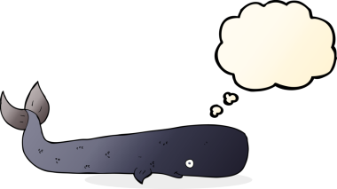 Bir insan tarafından çizilmiş düşünce baloncuklu çizgi film balinası