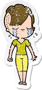 Bir insan tarafından çizilmiş ağlayan bir karikatür çıkartması.