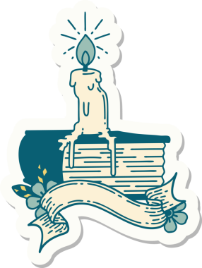 Dövme stili mum çıkartması. Bir insan tarafından çizilmiş kitap üzerinde eriyor.