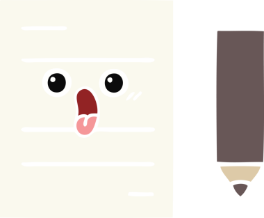 Bir insan tarafından çizilmiş bir test kağıdının düz renk retro karikatürü