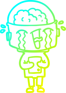 Bir insan tarafından çizilmiş ağlayan robot karikatür çizimi