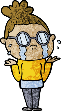 Bir insan tarafından çizilmiş gözlüklü, ağlayan bir kadın.