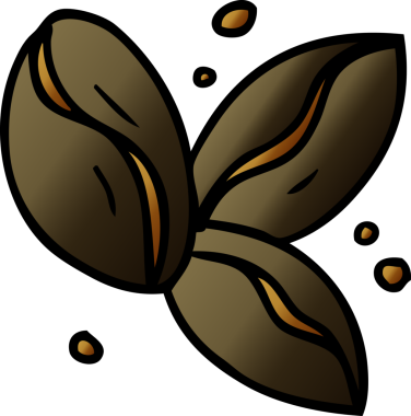 Bir insan tarafından çizilmiş üç kahve çekirdeğinin gradyan karikatürü.