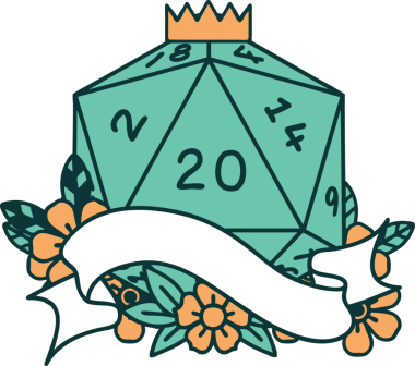 Retro Dövme Biçimi Doğal 20 D20 zar bir insan tarafından çizildi