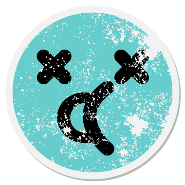 Bir insan tarafından çizilmiş sevimli ölü yüz dairesel etiketi.