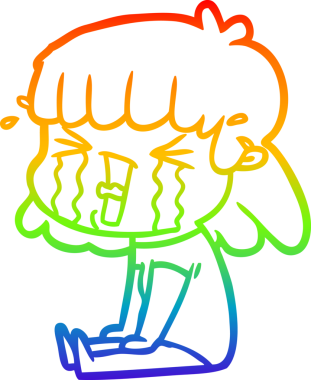 Gökkuşağı gradyan çizgi çizimi Bir insan tarafından çizilmiş gözyaşları içinde bir çizgi kadın