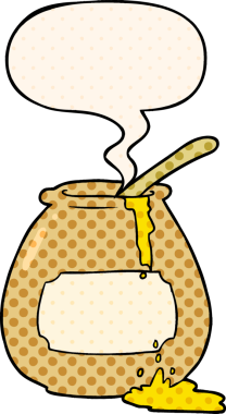 Bir insan tarafından çizilmiş çizgi roman tarzında konuşma baloncuğu olan bal küpü çizgi filmi.