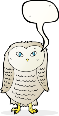 bir insan tarafından çizilmiş konuşma baloncuklu bir baykuş.