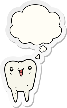 Düşünce baloncuklu çizgi film dişleri insan tarafından çizilmiş bir çıkartma gibi.