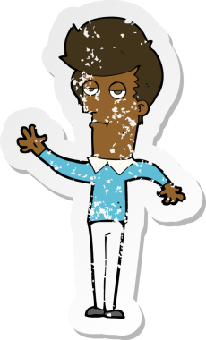 Bir insan tarafından çizilen, sıkılmış bir adamın karikatür çıkartması.