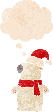 Hoş bir çizgi film Noel ayısı. Düşünce baloncuğu, grunge 'da sıkıntılı retro tarzı bir insan tarafından çizilmiş.