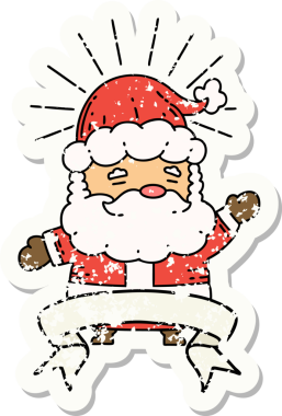 Bir insan tarafından çizilmiş eski bir dövme stili Noel Baba karakterinin eski çıkartması.