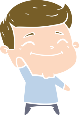 Bir insan tarafından çizilen mutlu düz renkli çizgi film adamı.