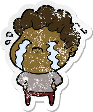 Bir insan tarafından çizilmiş ağlayan bir karikatürcünün sıkıntılı çıkartması.