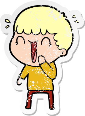 Bir insan tarafından çizilmiş gülen bir karikatürcünün sıkıntılı çıkartması.