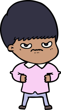 Bir insan tarafından çizilmiş sinirli çizgi film çocuğu.