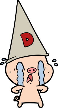 Bir insan tarafından çizilmiş aptal şapkalı ağlayan domuz.