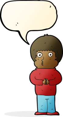 bir insan tarafından çizilmiş konuşma balonu olan utangaç çocuk.