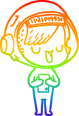 Gökkuşağı gradyan çizgi çizimi bir insan tarafından çizilmiş astronot bir kadın.