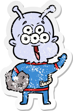 Bir insan tarafından çizilmiş ay taşı olan mutlu çizgi film uzaylısının sıkıntılı çıkartması.