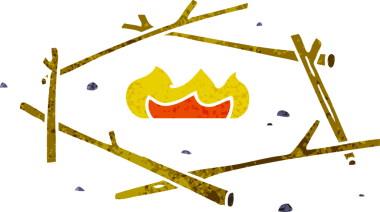 Bir insan tarafından çizilmiş bir kamp ateşinin el çizimi karikatürü.