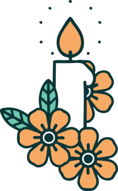 Bir insanın çizdiği mum ve çiçeklerin ikonik dövme şekli